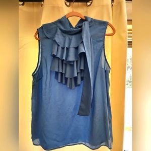 Banana Republic Powder Blue Ruffle Neck Sleeveless Blouse
